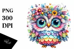 Colorful Layered Baby Owl Summer Watercolor Product Image 3