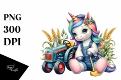 Colorful Baby Unicorn with Tractor, PNG Product Image 3