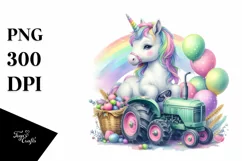Colorful Baby Unicorn with Tractor, PNG Product Image 3
