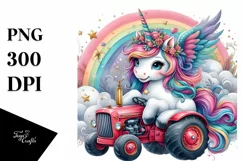 Colorful Baby Unicorn with Tractor, PNG Product Image 1