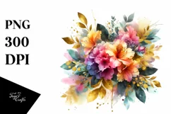 Abstract Bouquet Gold Foil Watercolor Sticker Clipart Product Image 1