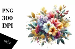 Abstract Bouquet Gold Foil Watercolor Sticker Clipart Product Image 1
