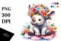 Vibrant Rhino Flower Crown Clipart Product Image 1