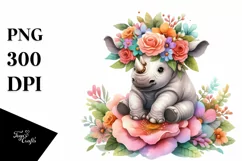 Vibrant Rhino Flower Crown Clipart Product Image 1