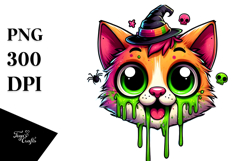 Adorable Spooky Cat with Green Slime, Watercolor Design Product Image 1