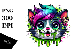 Adorable Spooky Cat with Green Slime, Watercolor Design Product Image 1