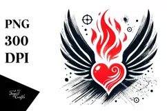Simple Heart with Wings and Fire PNG Product Image 1