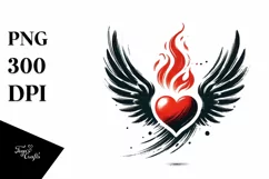 Simple Heart with Wings and Fire PNG Product Image 1
