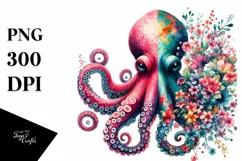 Vibrant Flower Octopus Retro Watercolor Product Image 1