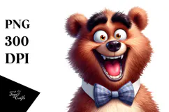Silly Cartoon Bear with Bow Tie PNG Product Image 1