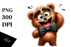 Silly Cartoon Bear with Bow Tie PNG Product Image 1