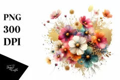 Vibrant Cosmos Bouquet | Sublimation | Clipart Product Image 1