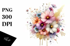 Abstract Colorful Bouquet, Gold Foil | Sublimation | Clipart Product Image 1