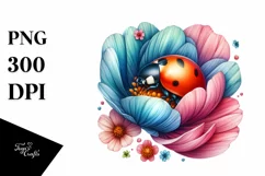 Colorful Ladybug Sleeping in Flower PNG Product Image 1