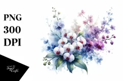 Washed Watercolor with Small Orchid | Clipart Product Image 3
