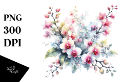 Washed Watercolor with Small Orchid | Clipart Product Image 1