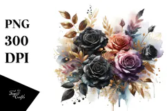 Colorful Black Roses Watercolor PNG Product Image 1