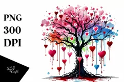 Watercolor Tree with Blood and Hearts PNG Product Image 1