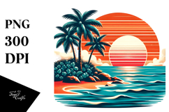 Retro Tropical Island Sunset PNG Product Image 1