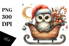 Whimsical Cute Owl with Santa Hat PNG Product Image 1