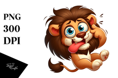 Cartoon Lion Jumping with Rolling Eyes PNG Product Image 1