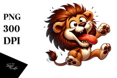 Cartoon Lion Jumping with Rolling Eyes PNG Product Image 1