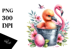 Baby Flamingo in Bucket Sublimation Clipart Product Image 1