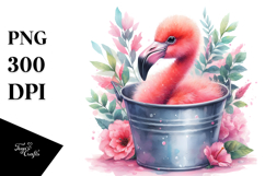 Baby Flamingo in Bucket Sublimation Clipart Product Image 1