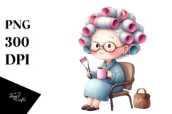 Old Lady Watercolor Character Sitting on a Chair | Clipart Product Image 1