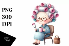 Old Lady Watercolor Character Sitting on a Chair | Clipart Product Image 1