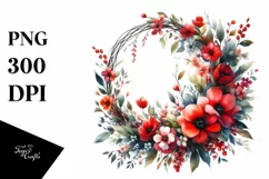 Vibrant Abstract Red Flower Wreath | Watercolor Product Image 1