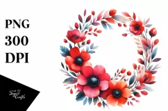 Abstract Vibrant Wreath Red Flowers | Clipart Product Image 3