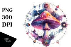 Vibrant Magical Celestial Mushroom Watercolor PNG Product Image 1