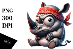Goofy Cartoon Rhino with Bandana PNG Product Image 1
