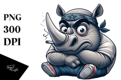 Goofy Cartoon Rhino with Bandana PNG Product Image 1