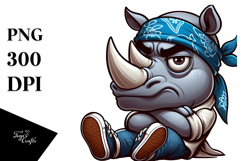 Goofy Cartoon Rhino with Bandana PNG Product Image 1