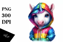 Colorful Baby Unicorn with Raincoat, Transparent PNG Product Image 1