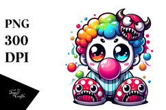 Chibi-Style Clown Ghost with Bubble Gum, Vibrant PNG Product Image 1