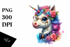 Colorful Baby Unicorn with Monocle, PNG Product Image 1