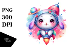 Smiling Baby Rabbit with Rocket Ship, PNG Product Image 1
