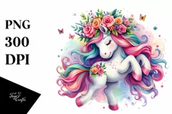 Cute Unicorn Dancing Floral Wreath PNG Product Image 3