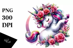 Cute Unicorn Dancing Floral Wreath PNG Product Image 1