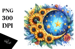 Colorful Half Moon with Sunflowers PNG Product Image 1