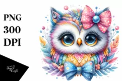 Baby Owl Bow Cute Feathers Wings Clipart Product Image 1