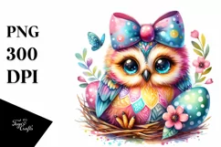 Vibrant Baby Owl with Bow PNG Product Image 1