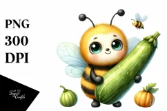 Whimsical Baby Bee Holding Zucchini | Sublimation | Clipart. Product Image 3