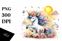 Cute Unicorn Tumbling with Petals | Sublimation Clipart Product Image 1