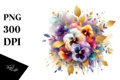 Colorful Pansy Splash Bouquet | Gold Foil Clipart Product Image 1
