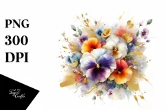 Colorful Watercolor Bouquet with Pansy | Sublimation | Product Image 3