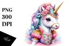 Colorful Baby Unicorn in Galliard Dancer Attire, PNG Product Image 1